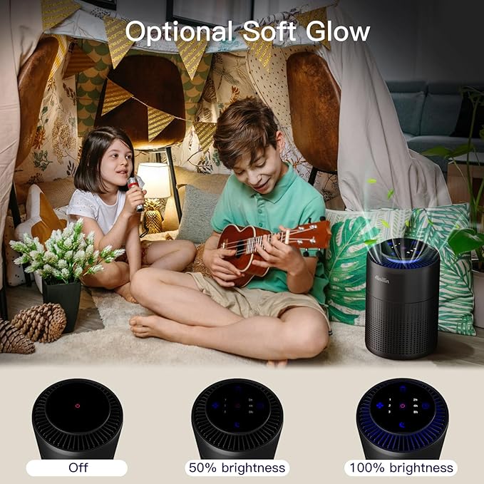 2 Pack Air Purifiers for Home Bedroom H13 True HEPA Air Filter Cleaner, Odor Eliminator, Remove Smoke Dust Pollen Pet Dander, Night Light For Home Living Room Dorm, Quiet 24dB Filtration System