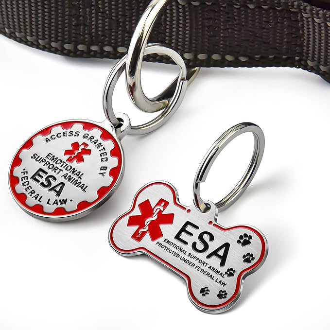 HOPELF Engraved Personalized ESA Tag - Custom Emotional Support Animal Tags for Dogs and Cats - Essential Therapy Pet Name Badge for Collars, Vests, Harnesses - for Most Breeds