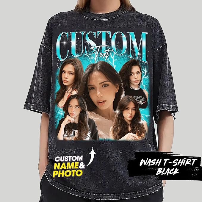 NAZENTI Custom Bootleg Rap Tee, Custom T-Shirts with Picture, Retro Custom Bootleg, Valentine's Gifts for Him Her