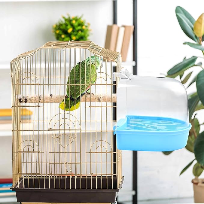 Supkiir 4Pcs Clear Bird Bath for Cage, Parakeet Bath Cage Accessories with Water Injectors, Hanging Bird Bath Box Parrot Bird Bathing Tub for Small Birds Cockatiel Conure Canary Budgies