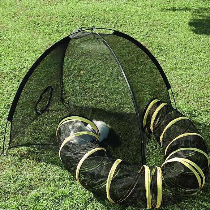 Outdoor Cat Enclosure with Circle Tunnel for Kitten Kitty Run - Portable Large Cat Playpen Tent Outdoor Indoor Pet Tent for Outside Small Animals