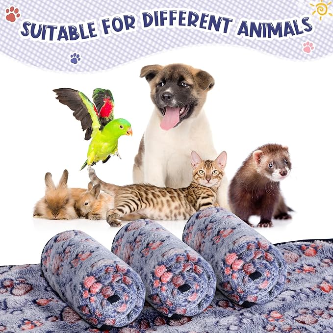 Tatuo 4 Pcs Dog Blanket for Pet Cat Blankets Indoor Puppy Teething Stuff Toys Paw Print Fleece Soft Blanket Sleep Mat for Guinea Pig Cage(Blue,Small(24 x 16 Inch),Square)