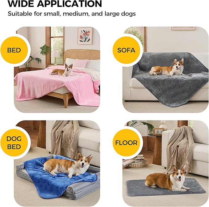 Sunheir Waterproof Blanket for Twin Size Bed - 80"x60" Soft Reversible Sherpa Fleece Flannel Dog Blankets for Large Dogs, Pet Blanket for Bed, Couch, Soft Plush Furniture Protector, Blue