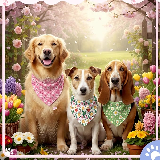 Weewooday 50 Pcs Dog Bandanas Bulk Dog Bandanas for Dogs Soft Bibs Adjustable Triangle Bandana for Small Medium Large Costume(Spring,25.6 x 17.7 x 17.7 Inch)