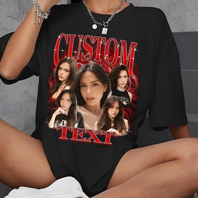 NAZENTI Custom Bootleg Rap Tee, Custom T-Shirts with Picture, Retro Custom Bootleg, Valentine's Gifts for Him Her
