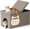 3-in-1 Cat Litter Box Enclosure with Odor Control, Multi-Functional Hidden Litter Box Furniture Bench, Dog Proof, Space-Saving Ottoman Cabinet with Flip-Up Lid, Storage Footrest, Light Grey