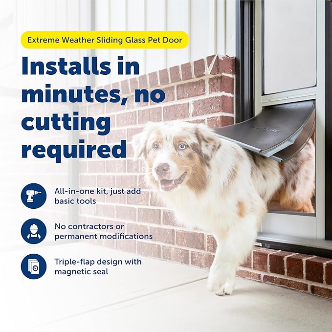 PetSafe Extreme Weather Sliding Glass Pet Door - Energy Efficient Entry for Dogs & Cats - Triple Flap with Magnetic Seal - Durable Aluminum Frame - Easy Install - Large
