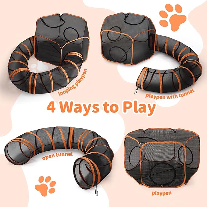 Outdoor Cat Enclosure with Circle Tunnel for Kitten Kitty Run - Portable Cat Playpen Tent Outdoor Indoor Pet Tent for Outside Small Animals