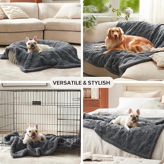 GASUR Waterproof Dog Blankets for Medium Small Dogs, Dog Blanket for Couch Bed, Fleece Pet Blanket for Furniture Sofa Protector, Soft Pet Throw Blankets for Crate Car Outdoor, Washable, 30"x40",Grey