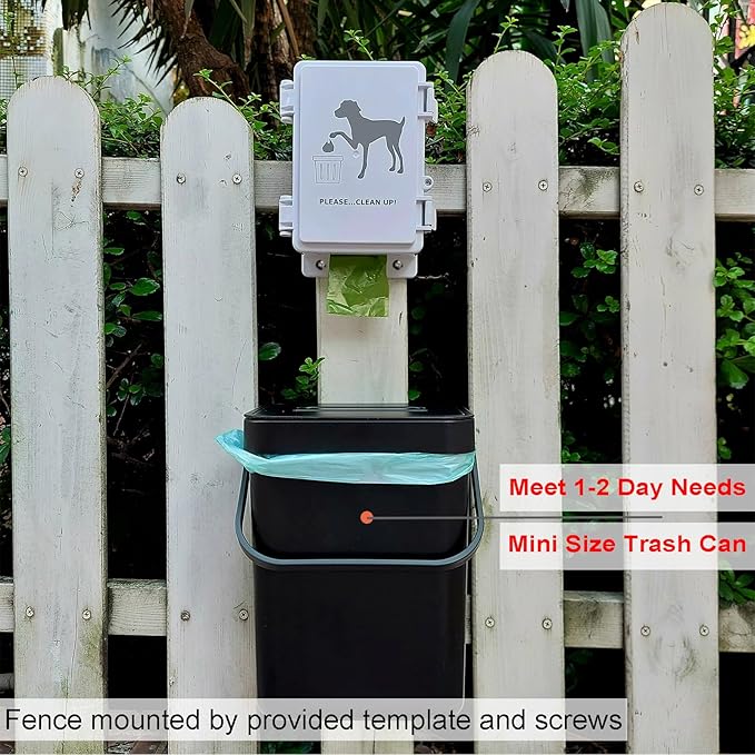 Small Dog Waste Station for Home 1.3Gallon/5L Mountable Doggie Trash Can Outdoor or Indoor Poop Bag Dispenser Wall Mounted 120 Count Pickup Bags 1 Trash Liner Roll (Mini Bucket + Dispenser + Bags)