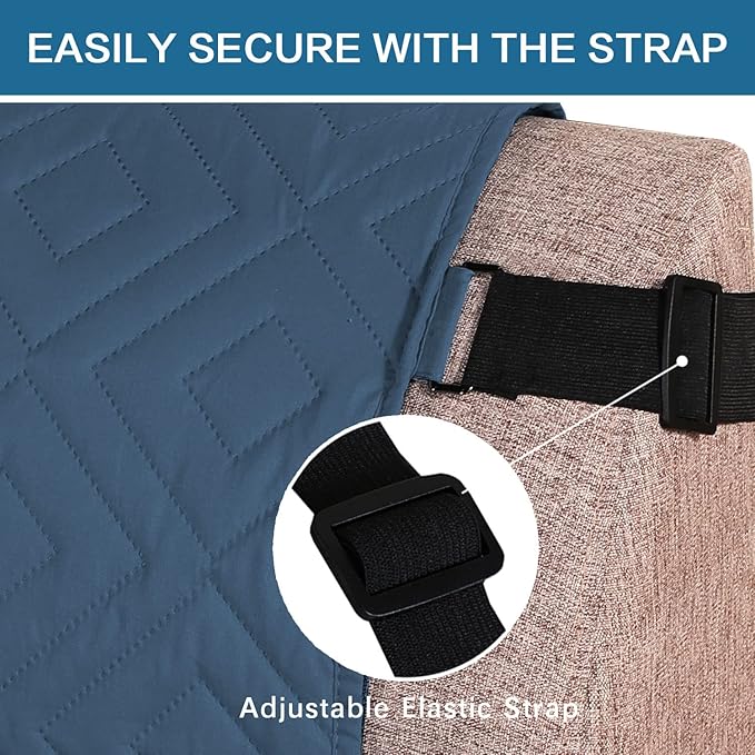 H.VERSAILTEX Futon Cover Reversible Sofa Slipcover Furniture Protector Water Resistant 2 Inch Wide Elastic Straps Sofa Bed Pets Kids Dog Cat Fit Sitting Width Up to 70"(Futon, Dark Blue/Beige)