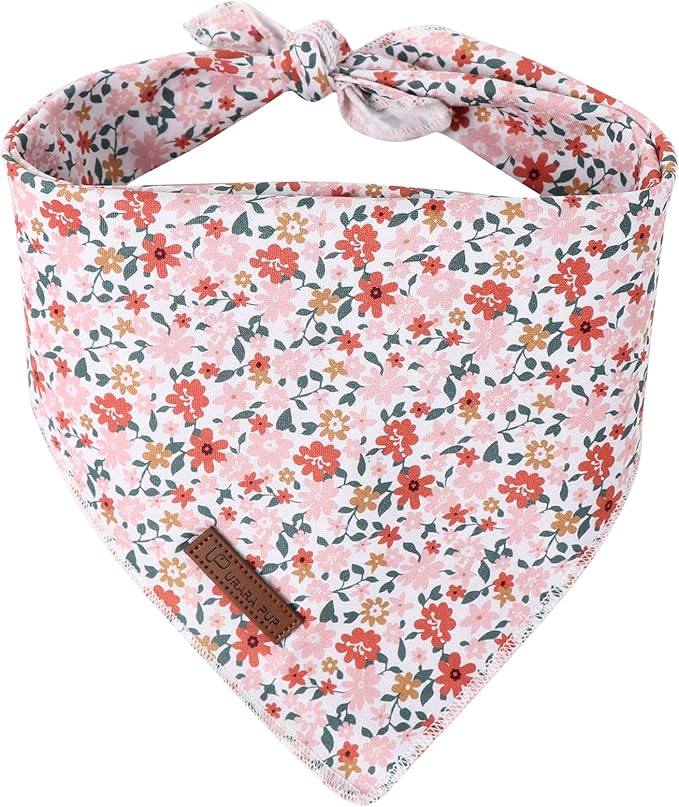 Summer Dog Bandana, UP URARA PUP Orange Bandana for Small Large Dogs, Cotton Handkerchief Cute Little Flower Puppy Triangle Bid Scarf for Boy Girl Dogs