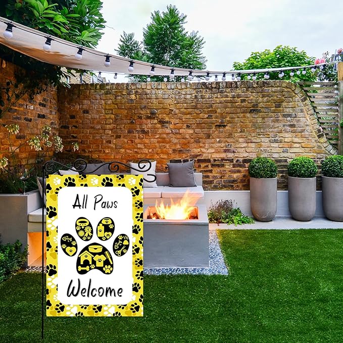 ALL Paws Welcome Garden Flag,Welcome to Cute Dog House Vertical Double Sided Outdoor Decor,Welcome Dog Summer Garden Flag.12 x 18 Inch