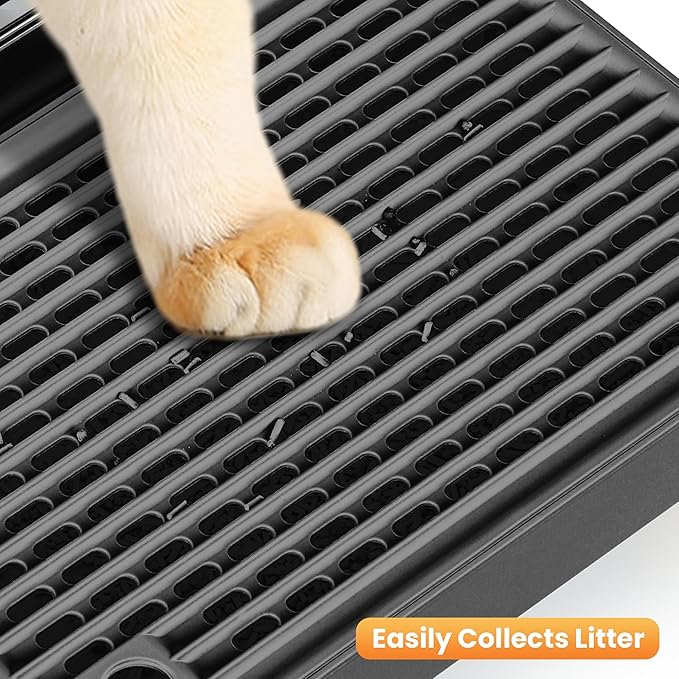 Litter Box Step, Litter Box Ramp/Catcher with Wooden Base, Anti-Tracking & Easy to Clean, Ideal for Small & Elderly Cats (Black)