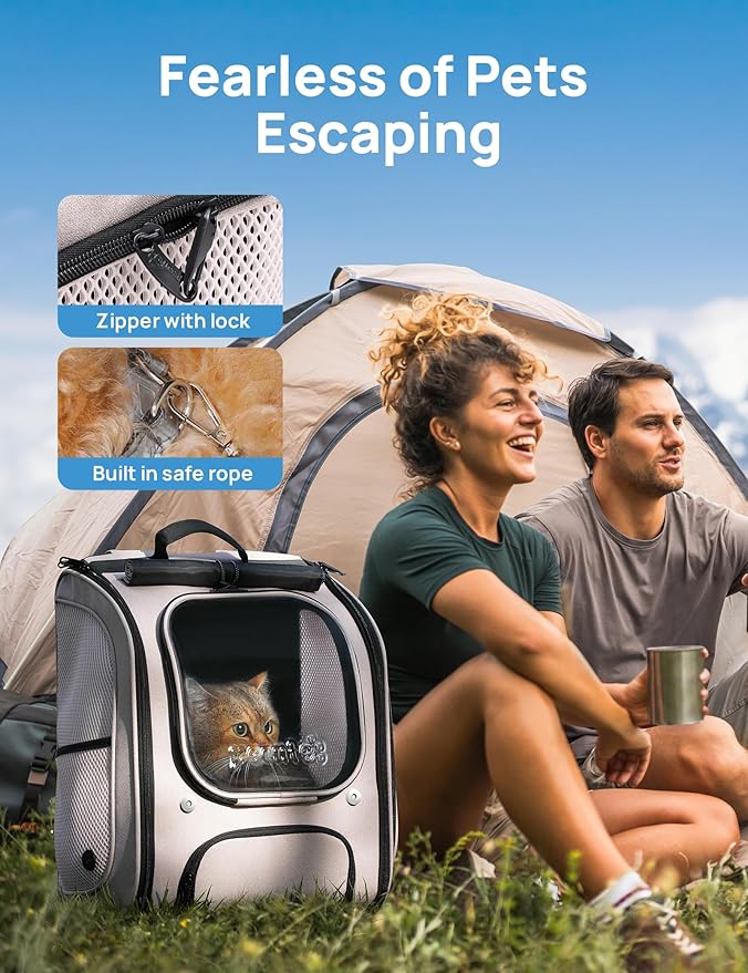 Pecute Cat Backpack Carrier, Large Space Cat Bubble Backpack, Breathable Cat Carrier, Shaded Dog Backpack Carrier, Ergonomic 3D Design for Travel, Hiking, Walk, Suitable for Shopping, Car, Vet, Khaki