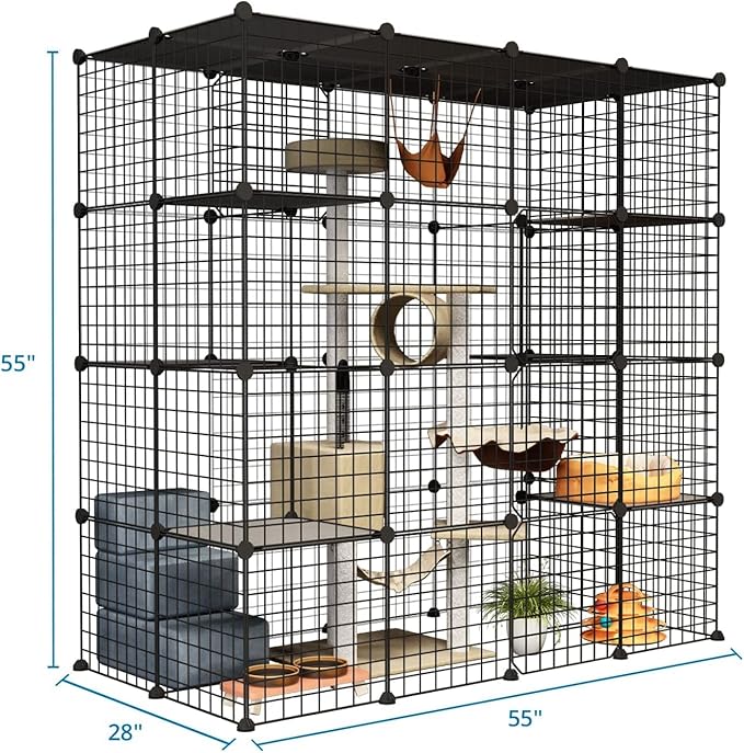 Oneluck Outdoor Cat House Cat Cages Enclosure with Super Large Enter Door, Balcony Cat Playpen with Platforms,DIY Kennels Crate Large Exercise Place Ideal for 1-3 Cats (55L x 28W x 55H)