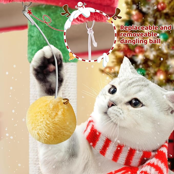 Yaheetech 63in Christmas Cat Tree with Cozy Condo, 7 Scratching Posts, Scratching Ladder, Hammock, Large Cat Tower Holiday Pet Climbing Furniture for Kittens to Play and Sleep