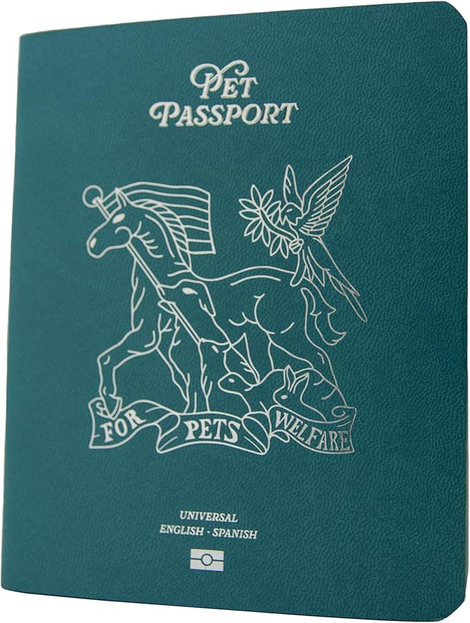 Color Premium PU Leather stitch-sewn US Pet Passport Medical Record for Pet Health and Vaccination English + Spanish for Cat, Dog, Puppy and Kitten (Teal, Single)