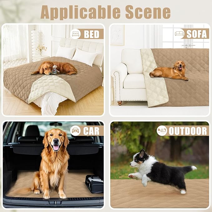 Smiry Waterproof Dog Bed Cover Blanket 68x82, Soft Reversible Pet Blanket, Washable Leakproof Cats Dogs Couch Cover for Sofa, Couch, Furniture, Camel/Beige