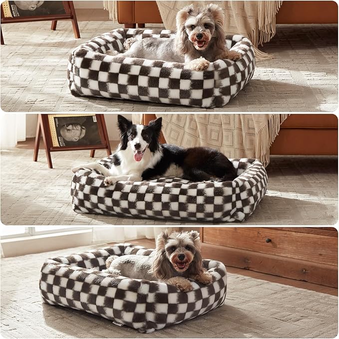 JOEJOY Large Dog Beds Large Sized Dog, Rectangle Washable Orthopedic Corduroy Fleece Pet Bed with Removable Zipper Cover, Cute Soft Calming Puppy Bed with Non Skid Bottom
