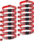 14 Pack Breakaway Cat Collar with Bell, Reflective Kitten Collar for Girl Boy Cats, Safety Buckle Adjustable 7.5-12.5 Inch, 0.4 Inch Width Lightweight, Pet Gifts (Red)