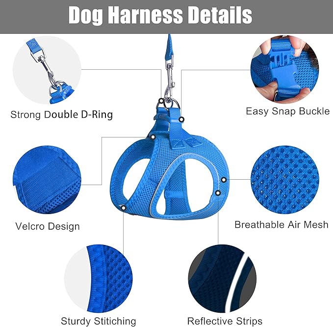 PetiFine Cat Harness and Leash Set,Escape Proof Kitten Harness Reflective,Soft Lightweight Puppy Harness for Walking and Travelling(XXS, Baby Blue)