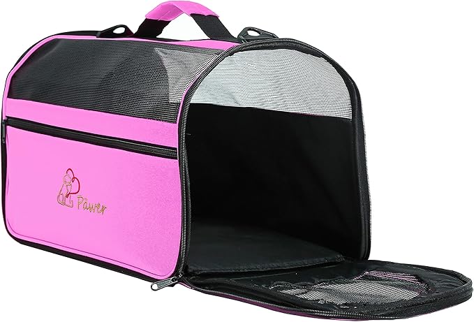 Pawer 18” x 10” x 10”Soft-Sided Foldable Airline Approved Pet Carrier for Cat, Puppy and Small Dog, Washable 600D Oxford Fabric, with Handle and Strap for Carry, Multiple Colors Available