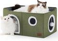 Bedsure Large Cat Beds for Indoor Cats - Extra Wide Cat Cube House for Small Pet with Fluffy Ball Hanging and Scratch Pad, Foldable Pet Cave Hideaway for Multiple Cats, 23.6x16.9x13 inches