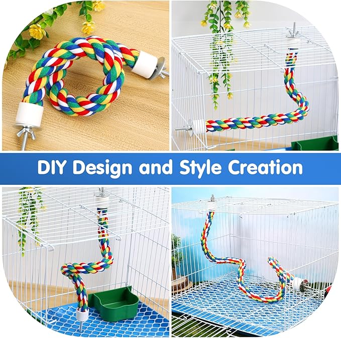 iplusmile Bird Rope Perch Swing & Climbing Toy - 40-Inch Extra Long Soft Spiral Colorful Cotton Rope for Parrots Cockatiels Parakeets Budgie Cage Accessories