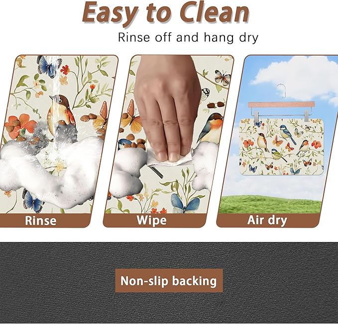 Butterfly Bird Dog Food Mat for Floors,Vintage Nature Absorbent Pet Food and Water Bowl Mats,Non-Slip Pet Feeding Mat,Pet Supplies 12" x 20"
