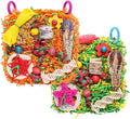 Bird Toys for Small & Medium Parrots - Natural Foraging & Shredding Cage Hanging Toys with Seagrass Mat, Starfruit, Loofah Slices for Budgies, Cockatiels, Lovebirds, Conures (2 PCS)