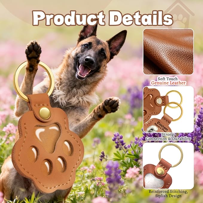 Personalized Pet Memorial Gifts for Dogs, Custom Name Paw Shaped Leather Keychain, Dog Fur Keepsake for Bag or Key