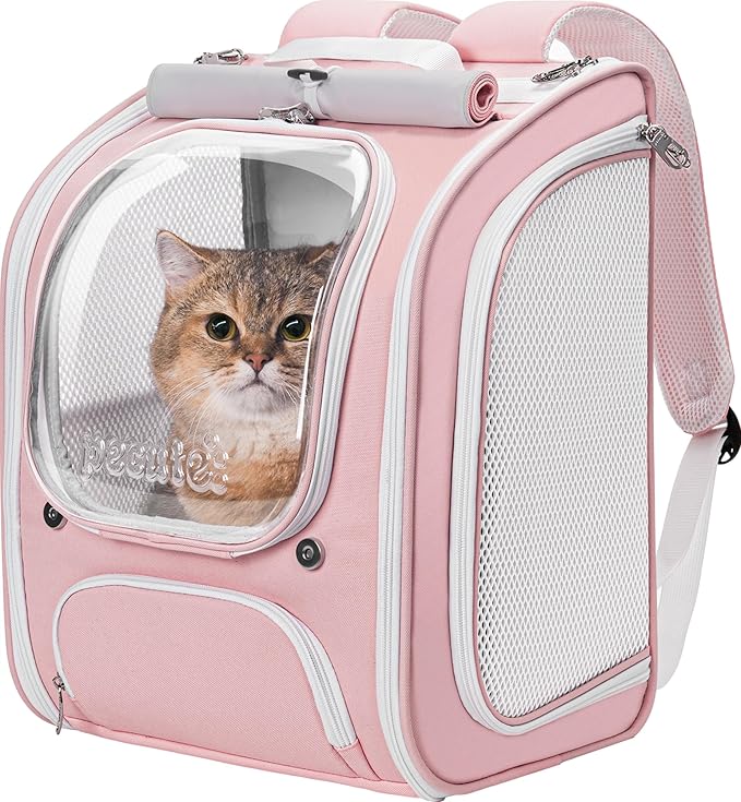 Pecute Cat Backpack Carrier, Large Space Cat Bubble Backpack, Breathable Cat Carrier, Shaded Dog Backpack Carrier, Ergonomic 3D Design for Travel, Hiking, Walk, Suitable for Shopping, Car, Vet, Pink
