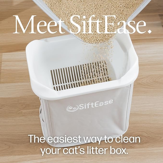 Cat Litter Sifter - SiftEase Litter Box Sifting, Fast Scoop Free Cleaning, Large Sift with Bin for Longer Lasting Litter, Easy Clean Sifting Litter Box Cleaner (Light Grey)