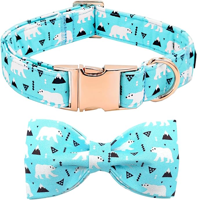 Dog Collar-Bow Dog Collar Blue Bear Pattern Pet Collar Dog Cute Bow Tie Soft Girl Boy Dog Collars with Metal Buckle Wonderful Gift for X-Small Puppy