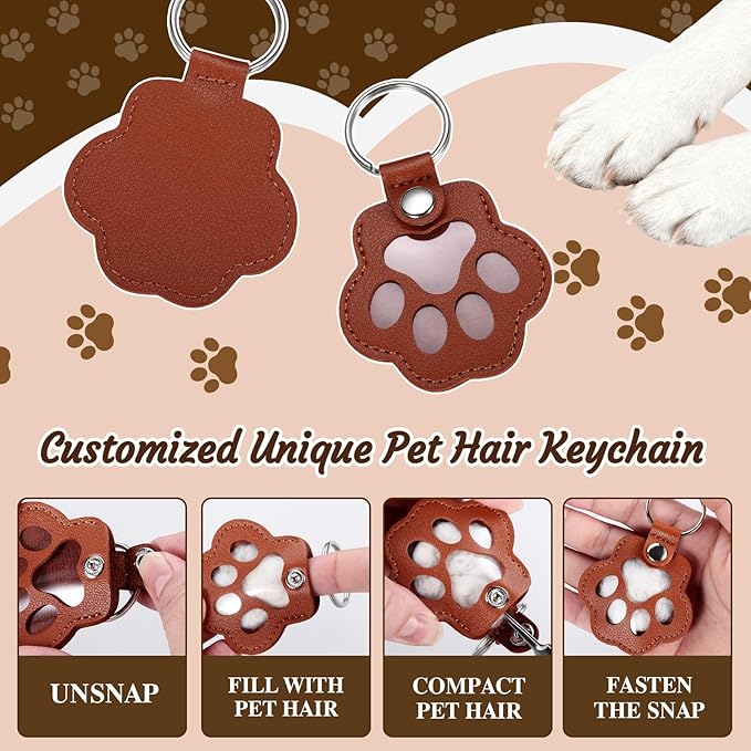 Personalized Dog Hair Keychain with Photo Name, Custom Pet Fur Keepsake, Pet Memorial Gifts for Dogs,Pets Paw Shaped Leather Keychain, Cat Memorial Gifts for Loss of Cat, Christmas Gift for Dog Lover
