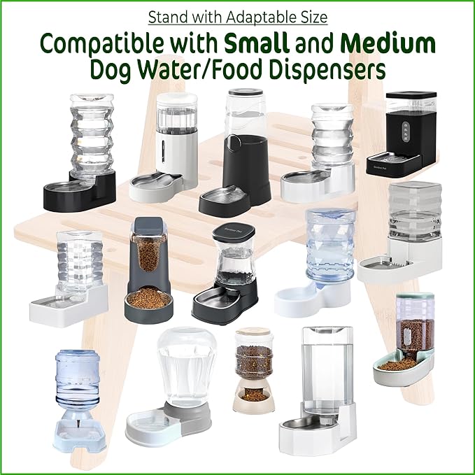 Dog Water Bowl Dispenser Stand - Elevate/Raise Automatic Dog Feeder, Food/Water Dispensers - Adjustable, Fits Various Shapes and Sizes - Natural Bamboo