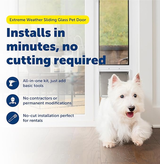 PetSafe Extreme Weather Sliding Glass Pet Door - Energy Efficient Entry for Dogs & Cats - Triple Flap with Magnetic Seal - Durable Aluminum Frame - Easy Install - Mediume