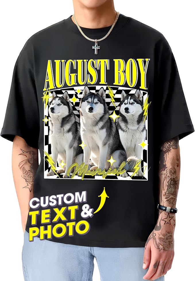 H-DEWALL Custom Shirts Custom Bootleg Rap Shirt for Him Custom Face Shirt with Photo Pet Custom Tees Gift for Dog Cat Lover