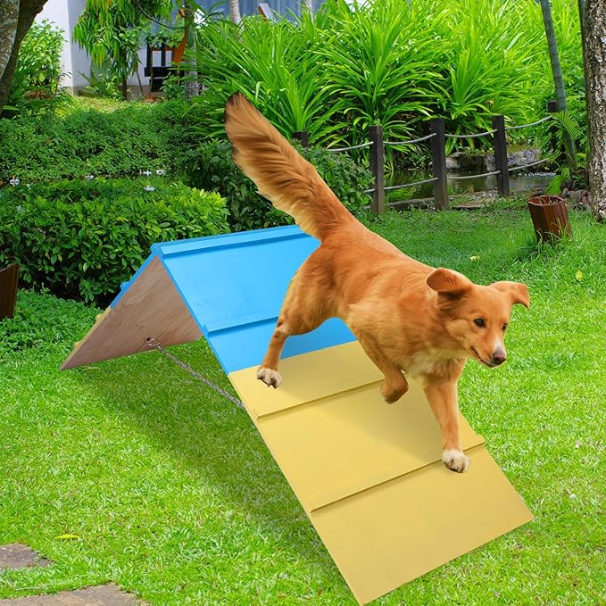 Spiareal Dog Agility Equipment 83.5 x 23.6 Inch Agility A-Frame Agility Training Equipment for Dogs Jumping Outdoor Dog Ramp Dog Agility Course Equipment for Climbing Playground, Yellow Blue