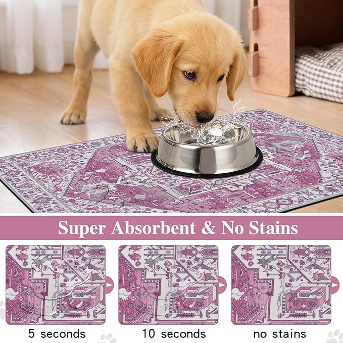 famibay Dog Food Mat, Absorbent Cat Dog Mats for Food and Water, No Stains Quick Dry Pet Cat Bowl Mats with Non Slip Backing, Boho Pet Feeding Mat for Floor Waterproof 12"x20"