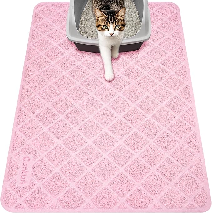 Cat Litter Mat Litter Trapping Mat, 35" x 23" Premium Durable PVC Grid Mesh with Scatter Control, Non-slip, Less Waste Cat Litter Box Mat, Pink