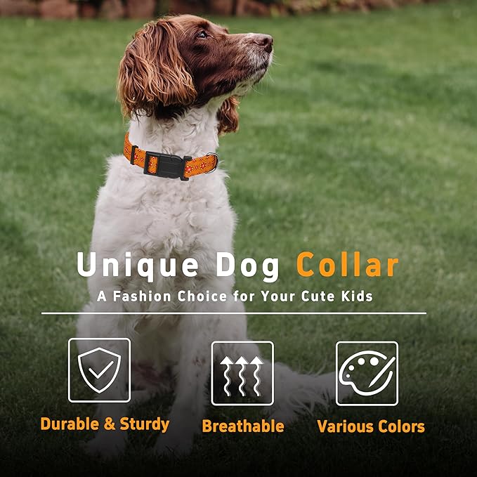 Dog Collar, Classical Indian Spirit Boys Girls Puppy Collar for Small Medium Large Dogs, Adjustable Soft Indian Pet Collar with Safety Buckle for Male Females(Orange, XL)