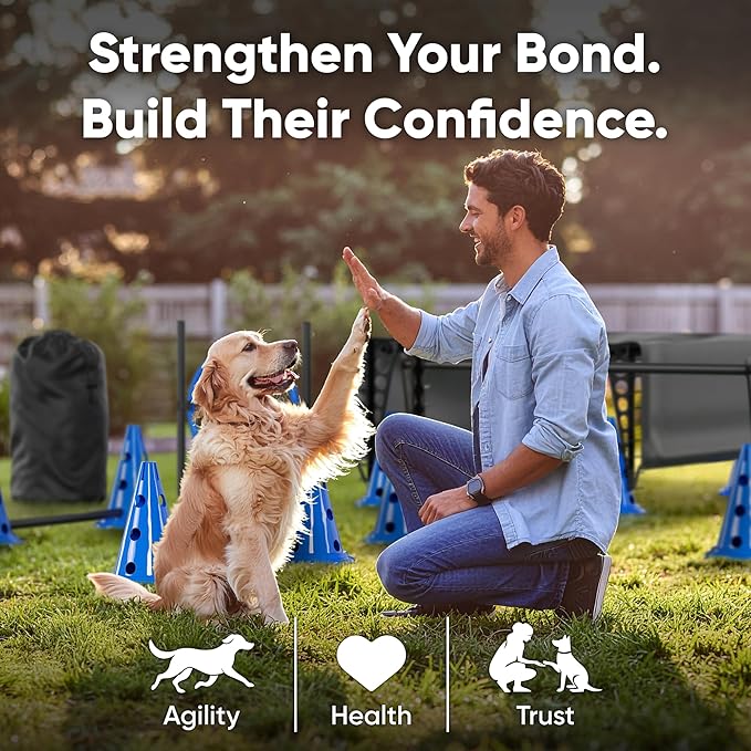 Dog Agility Course Backyard Set Complete Dog Agility Equipment with Cones, Carry Bag, Tunnels for Dogs, Jump Ring - Pet Training Playground, Dogs Obstacle Course Backyard for Indoor Outdoor