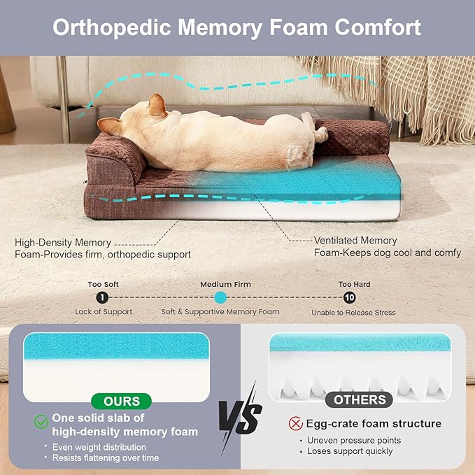 Orthopedic Dog Bed for Small and Medium Dogs, Memory Foam Pet Bed with Washable Removable Cover, Nonskid Bottom, Waterproof, for Indoor, Outdoor, Crate ＆ Car Use, 30x20x6 Inches, Brown Grey