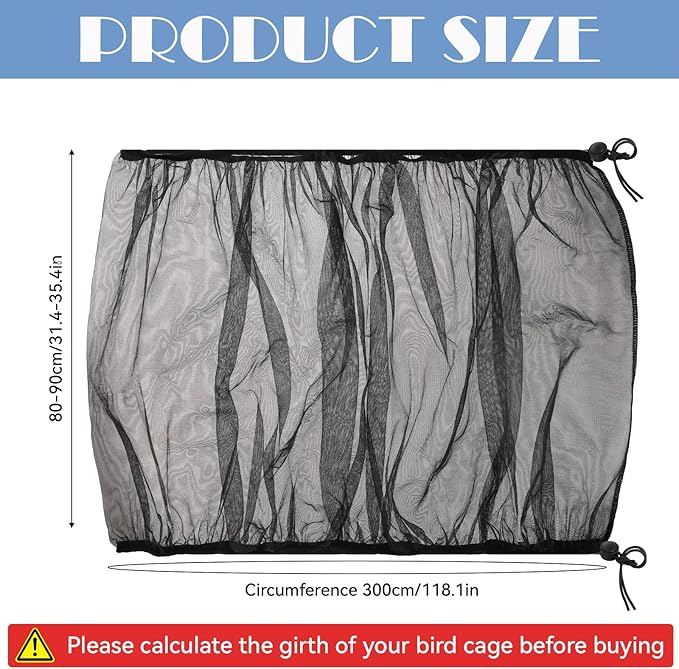 Large Bird Cage Seed Catcher 31 x 118 inches Adjustable Bird Cage Net Cover Black Bird Cage Cover Elastic Band Mesh Cage Cover Skirt Nylon Mesh for Parakeet Parrot Cages