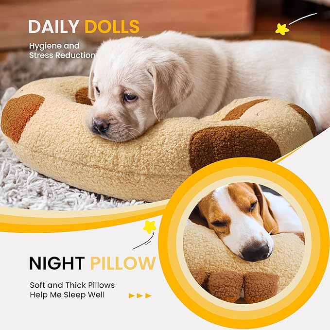 Dog Pillow - Soft Neck Pillow for Dogs, Washable Dog Calming Pillows for Better Sleep, Reduces Anxiety, Gift for Medium/Large Dogs and Cats (Yellow)