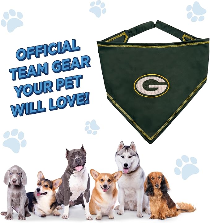 Pets First NFL Green Bay Packers TIE Bandana, Small/Medium. Dog Bandana Scarf Bib for Pet Cat Dog. The Ultimate Game-Day, Party Bandana (GBP-3550-S-M)