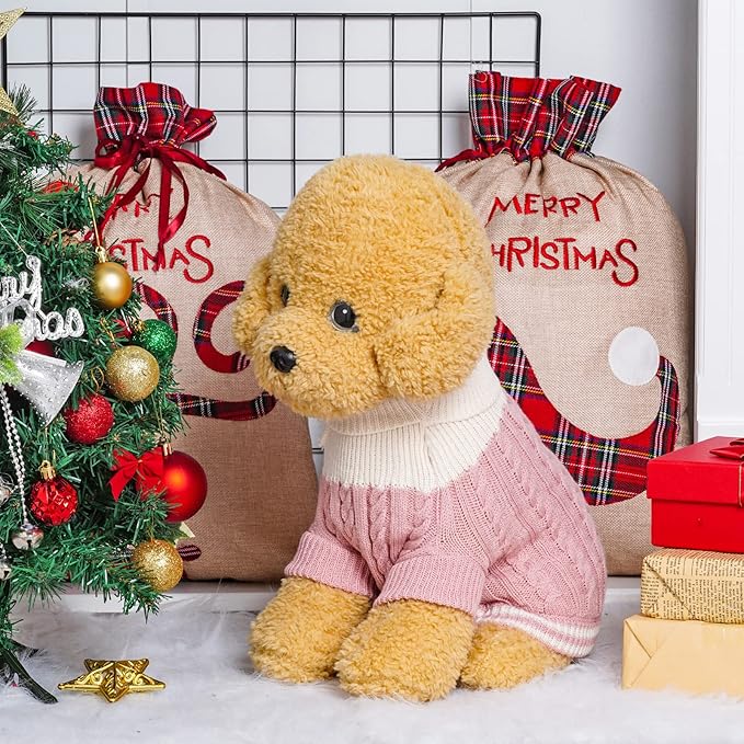 Dog Sweater Turtleneck Knitwear Doggie Pullover Sweater Doggy Winter Coat Warm Pet Clothes Puppy Holiday Clothing Buttons Knitted Outfits for Small Cats Dogs Cold Weather (Small)