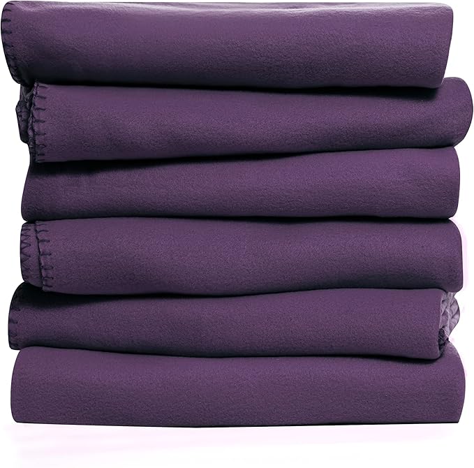 Fleece Throw Blanket Set Bulk for Travel Kids Outdoor Wedding Pet (Purple, Pack of 6 50x60 Inches)